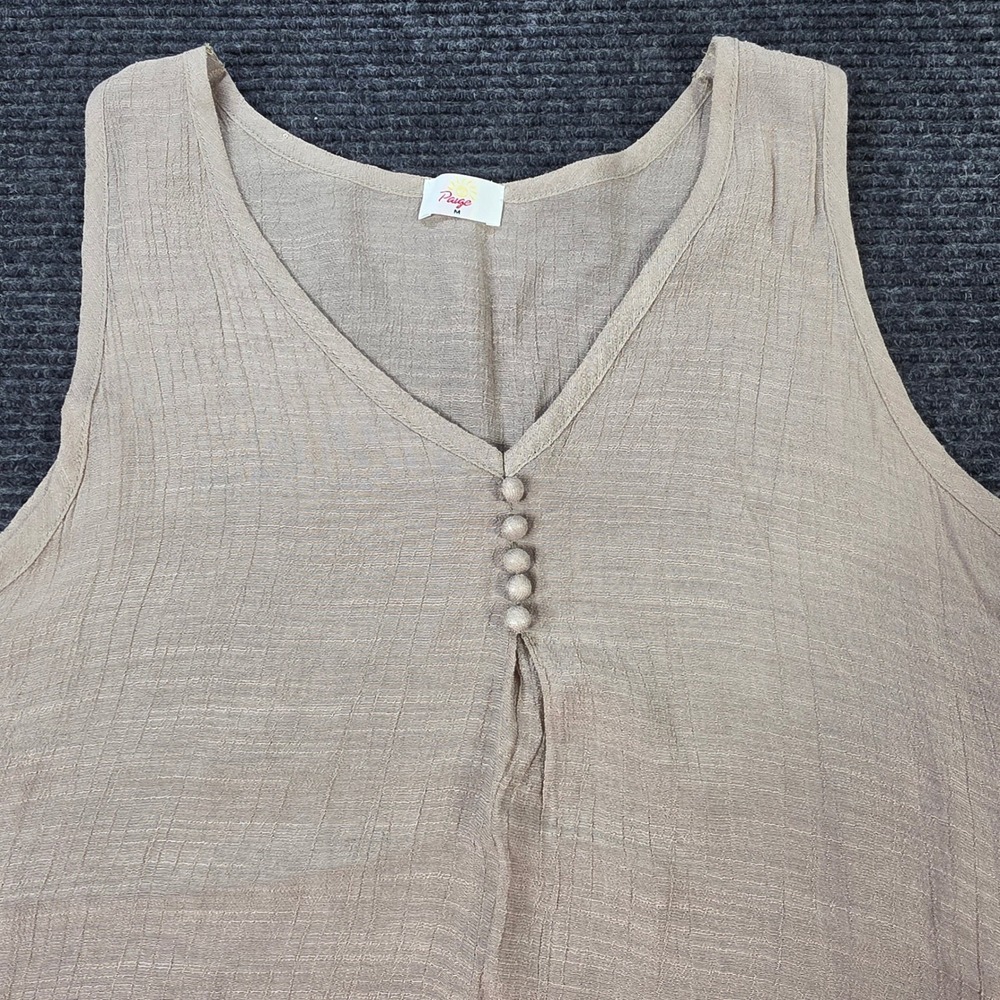 Paige Tank Top Womens Medium Tan Excellent Lace Panel Linen‎ Blend V-Neck